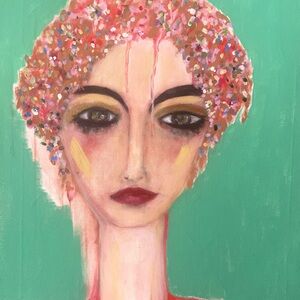 Contemporary Pink-Accented Portrait Painting by Unknown Brand